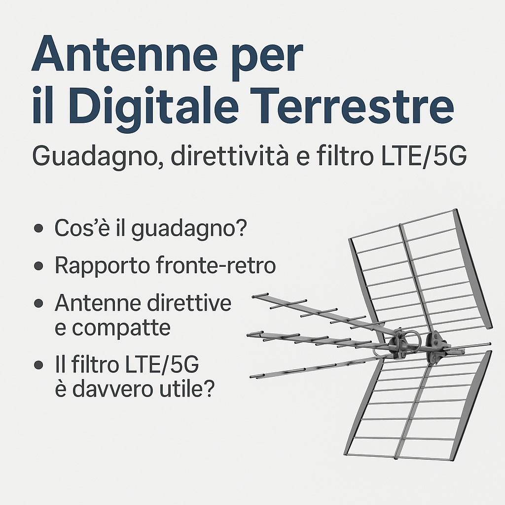 Antenne TV digitale terrestre: guida tecnica alla scelta tra guadagno, direzionalità e rapporto fronte/retro